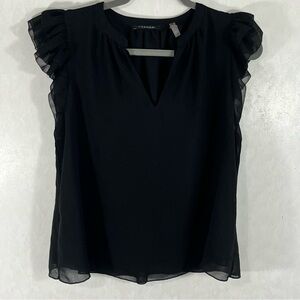 T Tahari Black Ruffled Sleeveless Blouse V-Neck Layered Ruffles for Sleeves